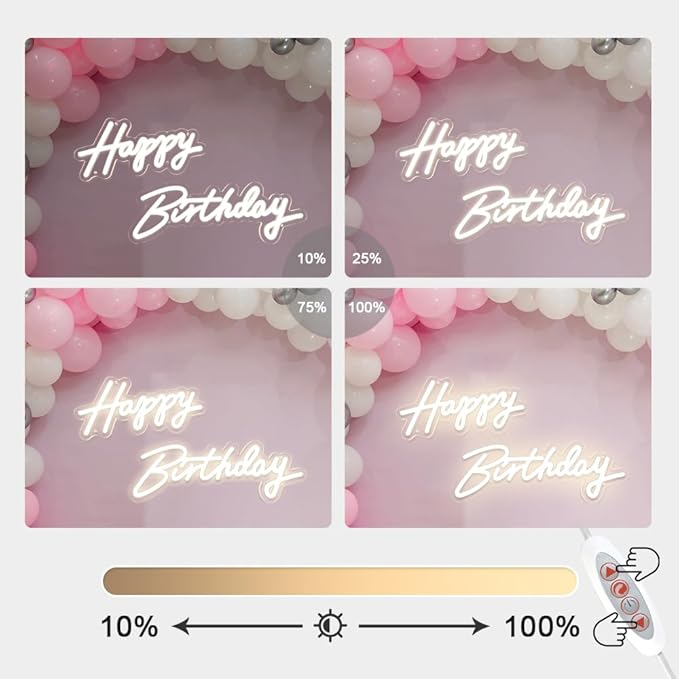 Happy Birthday Neon Sign - 3 Color Modes Happy Birthday Sign 17" - USB Happy Birthday Light Up Sign with Dimmable Switch - Happy Birthday LED Sign for Backdrop, Party, Celebration, Decoration
