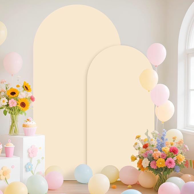 Beige Arch Cover Set of 2 Metal Arch Stand and Cover Set Gold Wedding Arch Backdrop Stand 6&7.2ft Spandex Arch Cover Balloon Arch Backdrop Stand with Cover for Wedding Party Decoration