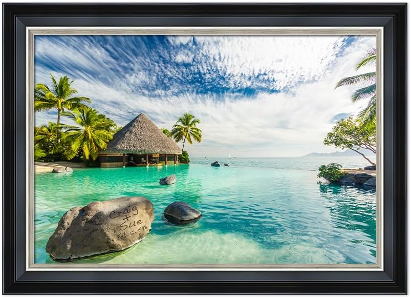 IPIC - "Tropical Memories Personalized Framed Wall Art, Custom Beach Canvas Print with Solid Wood Frame, A Personalized Gift with Name and Date for Couple, Wedding, or Anniversary