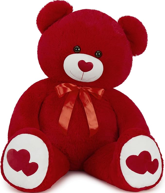 Tezituor Large Teddy Bear Stuffed Animal 47" - Big Teddy Bear with Love Red Heart - Giant Stuffed Bear Plush Toys for Kid Christmas Birthday - Valentines Bear Gift for Girlfriend, Red