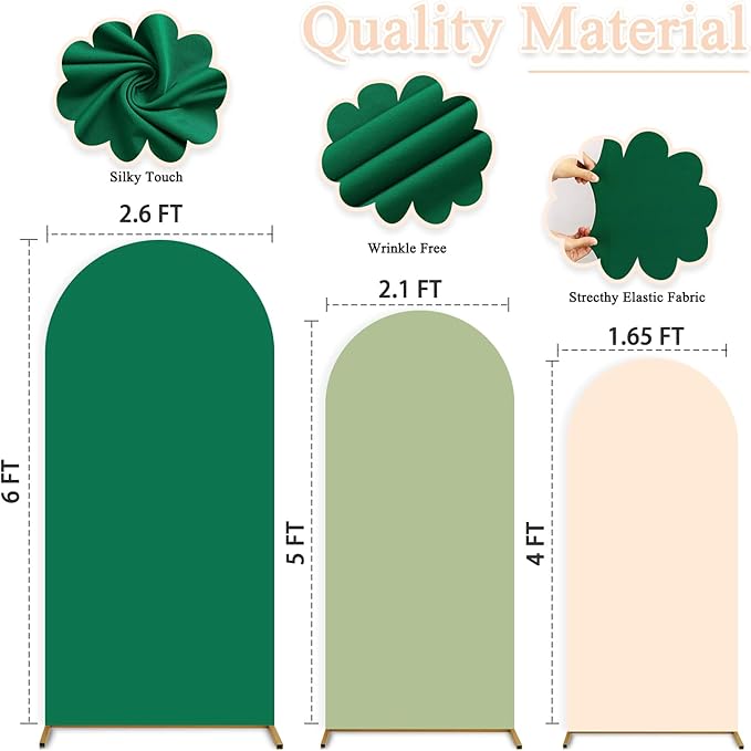 Green Wedding Arch Cover Set of 3 Arch Backdrop Covers 6FT 5FT 4FT Spandex Cover for Arched Backdrop Balloon Arches Stand Covers Stretchy Backdrops Fabric for Baby Shower Birthday Party Wall Decor