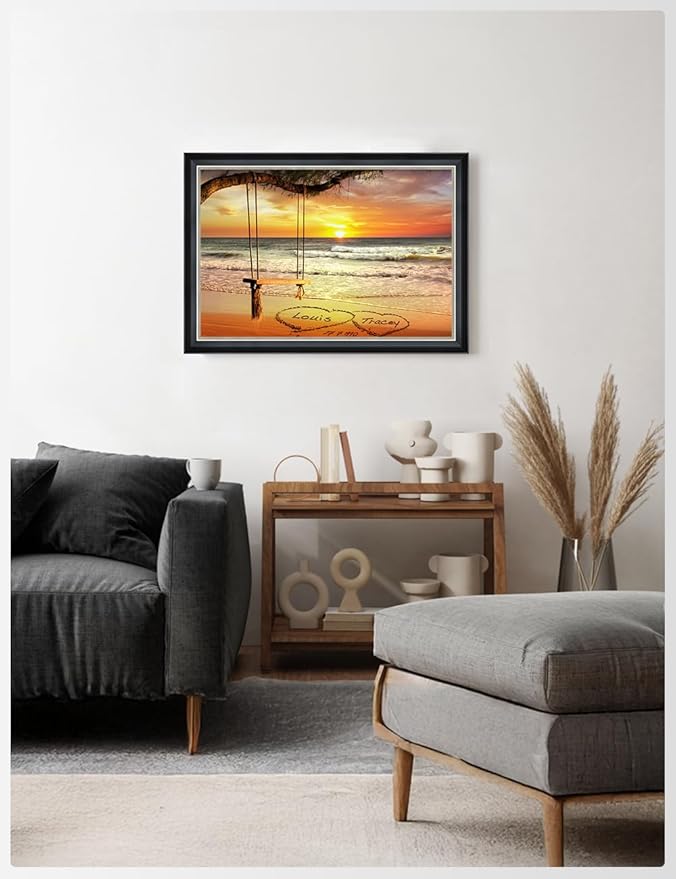 IPIC - "Eternal Love Personalized Canvas Wall Art, Custom Beach Sunset Scene with Solid Wood Frame, A Personalized Gift with Name and Date for Couple, Wedding, or Anniversary