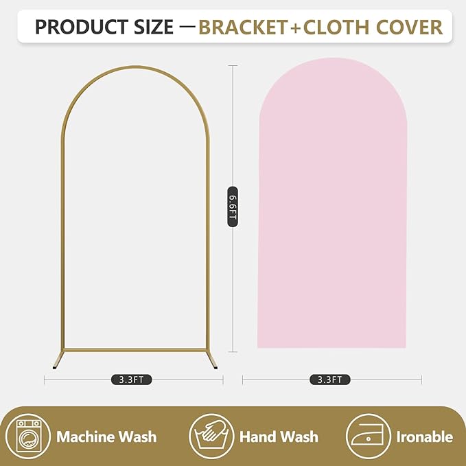 Arch Backdrop Stand and Cover Set, Metal Balloon Arch Backdrop 6.6ft, Gold Arched Stand Frame for Wedding, Parties,Birthday, Backdrop Decorations (Pale Pink,6.6ft)