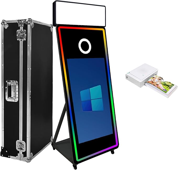 Magic Mirror Photo Booth,Mirror Photo Booth Interactive Touch Screen with Flight Case, Built-in Mini PC with Instant Print and Sharing for Event Party Wedding Rental (Black, 43''Screen+Printer)