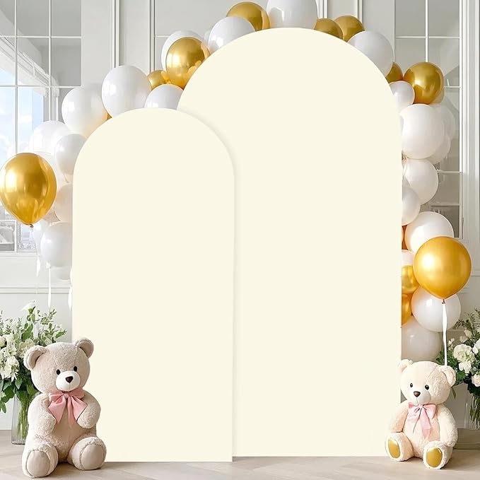 Ivory Arch Cover 2 Set 6FT 7.2FT Wedding Arch Backdrop Cover Spandex Fitted Wedding Arch Stand Covers 2-Sided Arched Covers for Bridal Shower Wedding Birthday Party Ceremony Decorations