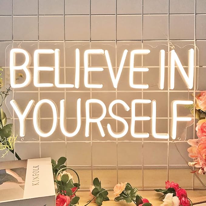 Believe In Yourself Neon Sign for Wall Decor, 17"x9" LED Light USB Dimmable Powered for Bedroom Bedroom Office Home Decor Man Cave, Birthday Gifts for Boys Girls