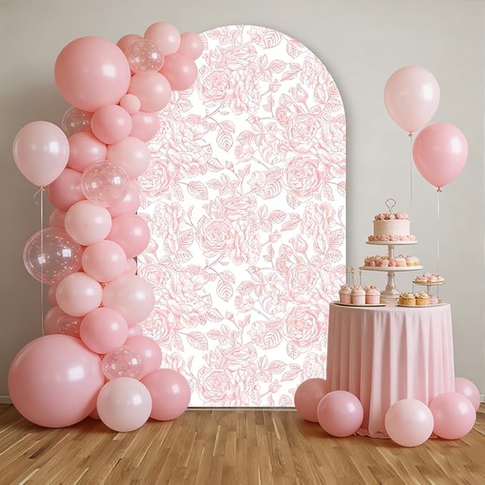 Arch Backdrop Cover Baby in Bloom Baby Shower Elastic Spandex Fabric Blue Pink Flower Floral Bows Girl Birthday Party Baptism Decoration (7.2x4ft,G4014)
