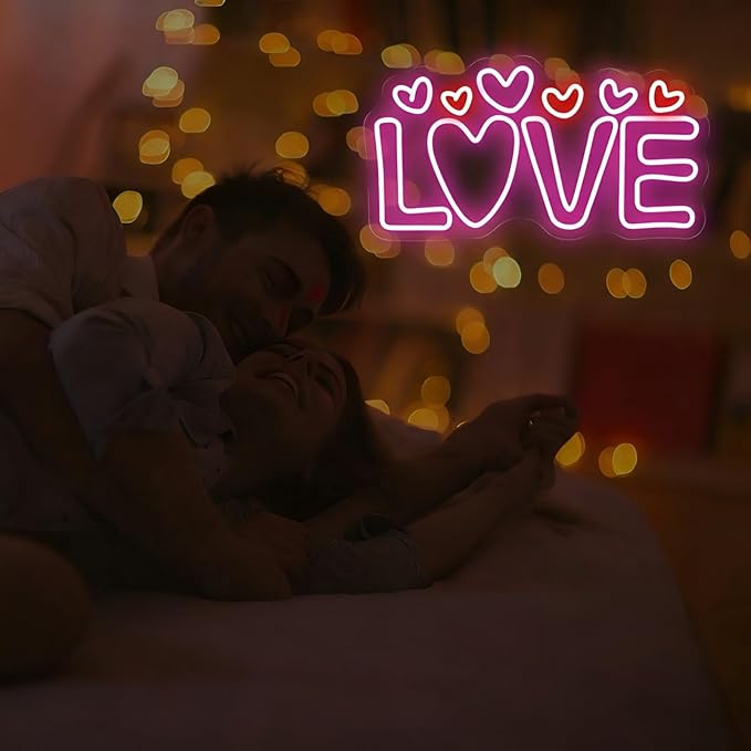 LOVE Neon Sign for Wall Decor, Romantic Heart LED Neon Light for Valentine’s Day, Wedding & Engagement Decorations, Iconic Neon Wall Art for Bedroom, Living Room & Party Backdrop 16.5"x8.9"