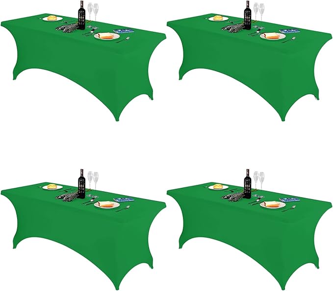 FORLIFE 4Pack Spandex Table Covers，Fitted Tablecloth for Rectangular Tables, Stretch Patio Table Covers, Universal Spandex Table Cover for Wedding, Banquet, Party (6ft, Emerald)