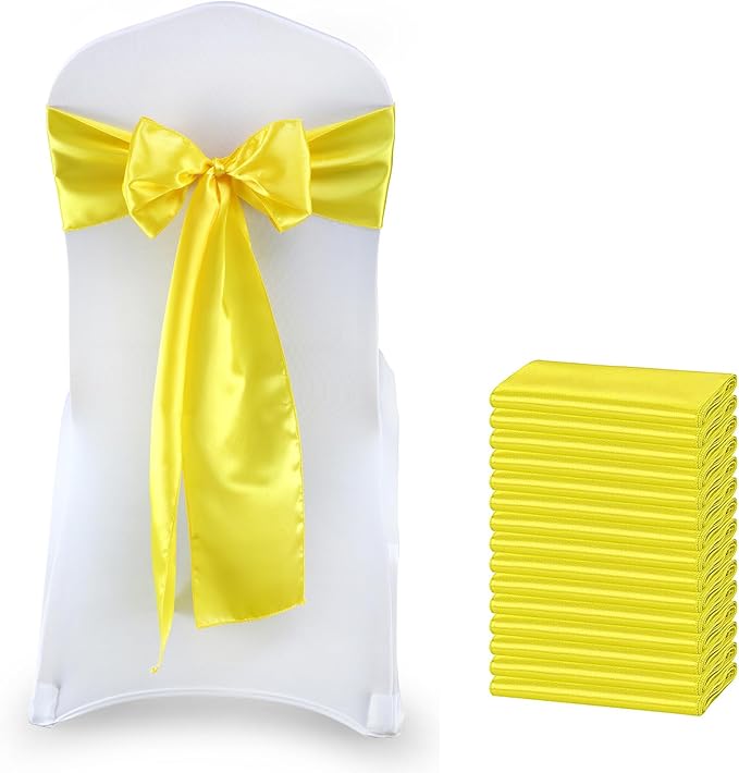 VDS Satin Chair Sashes Chair Cover Back Tie Sateen Bows Ribbon for Wedding Birthday Graduation Engagement Ceremony Event Party Banquet Venue Hotel All Dining Chair Decoration (300PC) (Yellow)