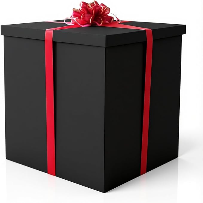 Giant Gift Box Black 24x24x24in JUMBO Extra Large Cardboard Decorative Box with Lid for Birthday Surprise, Pregnancy Announcement, Gender Reveal, Valentine's Day, Chinese New Year & Other Celebrations