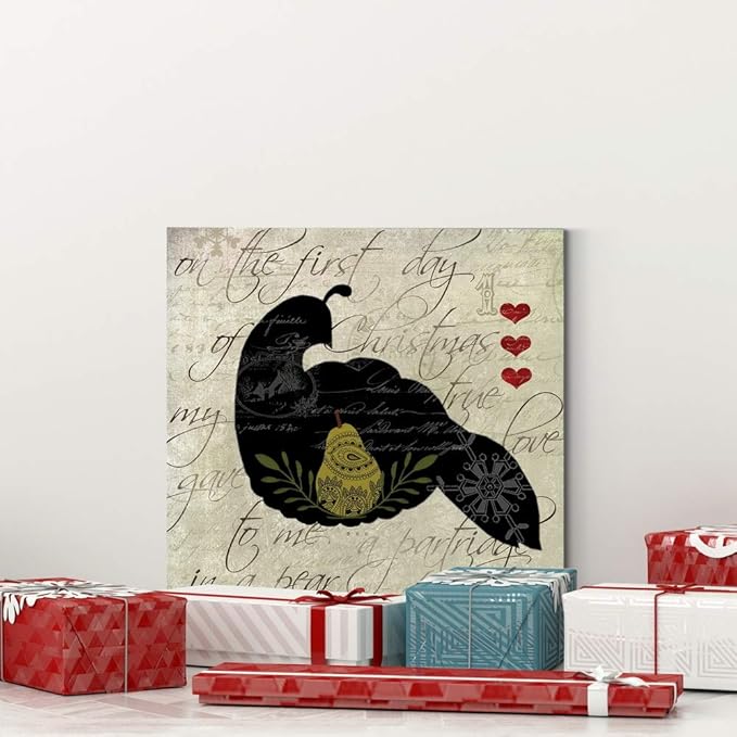 Renditions Gallery Twelve Days of Christmas Wall Art, Partridge in a Pear Tree, Cute Winter Artwork, Holiday Decor, Premium Gallery Wrapped Canvas, Ready to Hang, 16 in H x 16 in W, Made in America