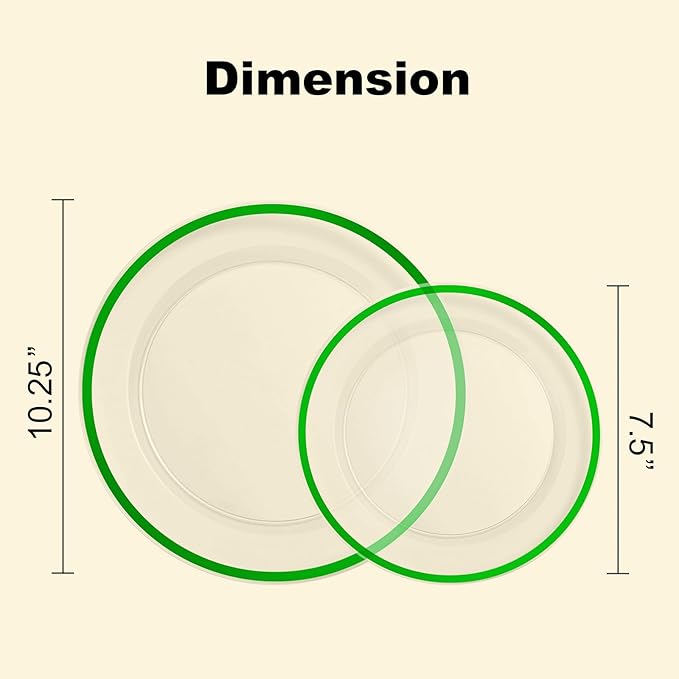 BESTSTAR 200PCS Green and Clear Plastic Plates, Green Disposable Plate Set with 100 Dinner Plates and 100 Dessert Plate for Party, St. Patrick's Day