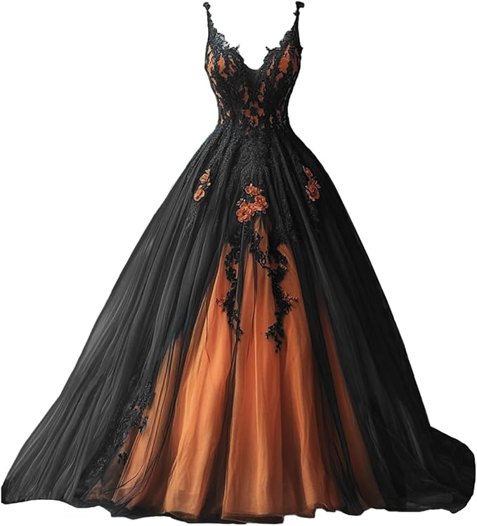 TRHTX Spaghetti Straps Wedding Dresses for Bride Layered Tulle Gothic Black Bridal Gowns Lace Applique Wedding Gowns