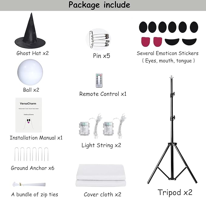 Halloween Ghost LED String Lights Decor Indoor/Outdoor Light Up Spooky Decoration with Remote Control for Yards, Porch, Gardens, Lawn & Party White 2 Packs