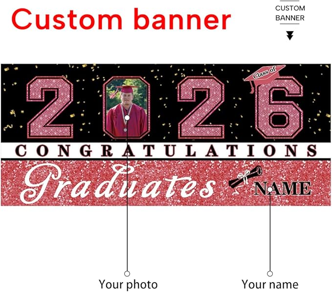 Custom Photo Graduation Garage Door Banner Personalized 2026 Grad Banner 7x16ft Porch Door Sign Decoration Outdoor Photo Booth Backdrop Party Supplies(Rose Gold Pink)