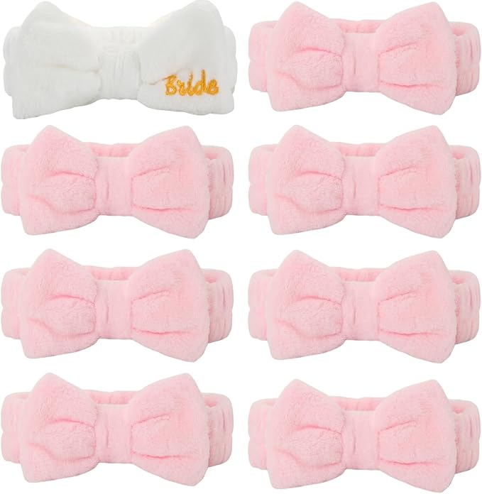 Bridesmaid Scrunchies Proposal Gifts square 4.1inch Bachelorette Hair Claws Clips women heart sunglasses headband gift for Wedding Party Favors (White&Rose Gold 48pcs)