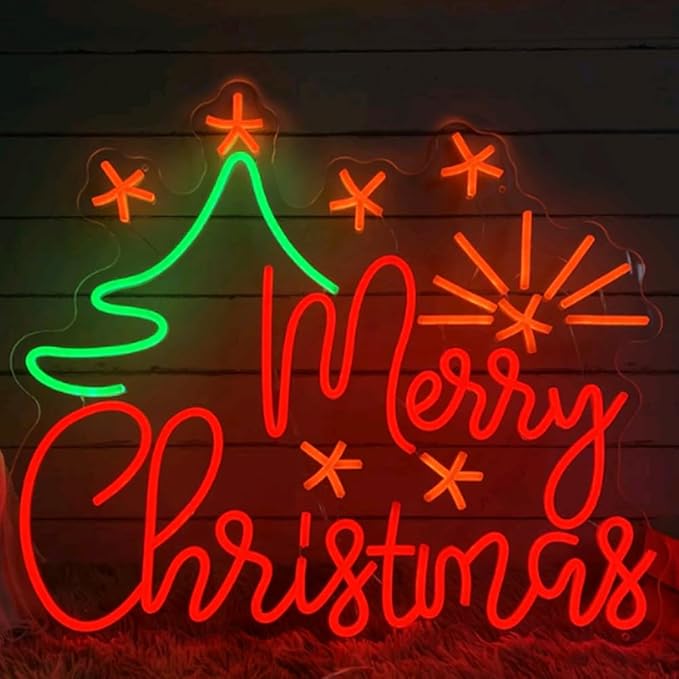 Merry Christmas Santa Claus Tree Neon Sign Custom LED Neon Light Up Sign Night Light Wall Home Christmas Gift Store Decoration Xmas Gifts Size: 18x13inch