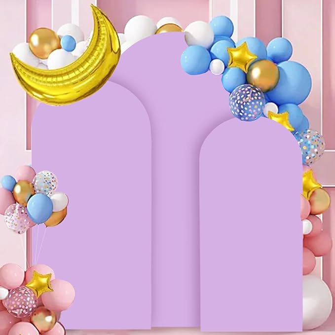 Wedding Arch Cover Set of 3 Lavender Arch Spandex Covers Baby Shower Chiara Arch Backdrop Stand Cover Round Top Stretchy Backdrop 5FT 6FT 7FT Arched Stand Covers for Parties Ornament