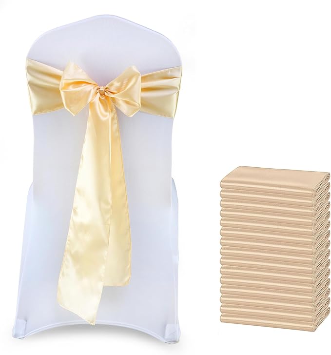VDS Satin Chair Sashes Chair Cover Back Tie Sateen Bows Ribbon for Wedding Birthday Graduation Engagement Ceremony Event Party Banquet Venue Hotel All Dining Chair Decoration (25PC) (Beige)