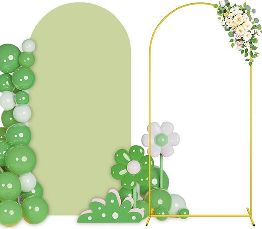 Metal Arch Backdrop Stand and Cover Set 7.2FT Backdrop Stands for Parties with Sage Green Arch Cover Spandex Wedding Backdrops Arches Frame Stand for Baby Shower Birthday Party Anniversary Decor