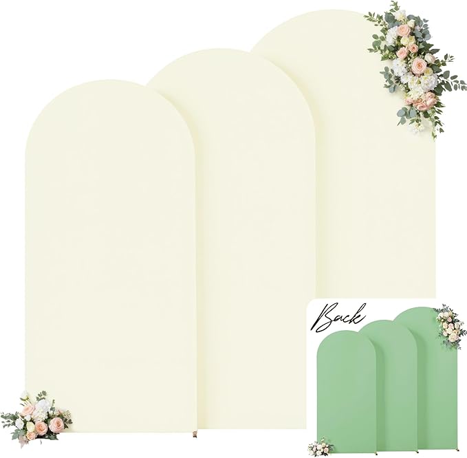 Sage Green Beige Arch Backdrop Cover 6FT 5FT 4FT Wedding Arch Covers Set of 3 Spandex Fitted Fabric Backdrops Double-Color Arch Covers Stretchy Backdrop for Party Baby Shower Birthday Decoration