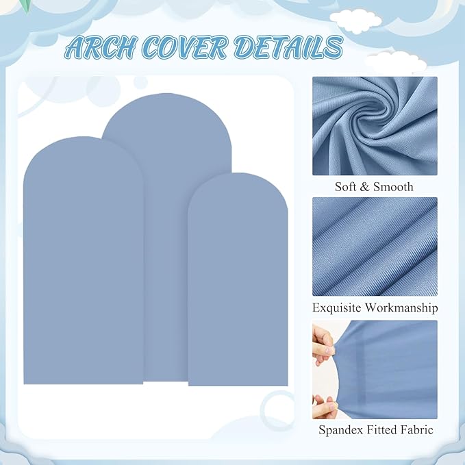 Arch Backdrop Stand and Cover Set of 3 (6FT, 5FT, 4FT) Backdrop Stand for Parties Dusty Blue Arch Covers Stretchy Backdrop Metal Arch Frame Stand for Wedding Graduation Ceremony Birthday Decoration