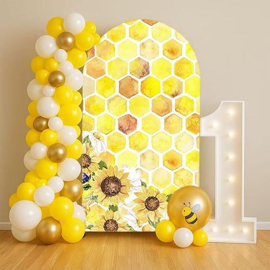 Happy Bee Days Celebration Watercolor Arch Backdrop Stand Covers Sweet Bees Yellow Party Decorations 2.5x6ft Arches Backdrop Fabric Cover Supplies Kids Baby Shower Decors