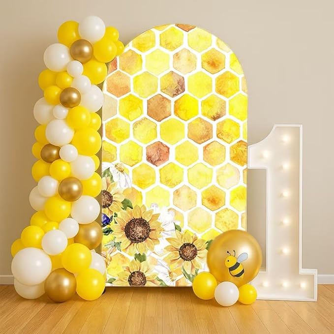Happy Bee Days Celebration Watercolor Arch Backdrop Stand Covers Sweet Bees Yellow Party Decorations 3.3x6.5ft Arches Backdrop Fabric Cover Supplies Kids Baby Shower Decors
