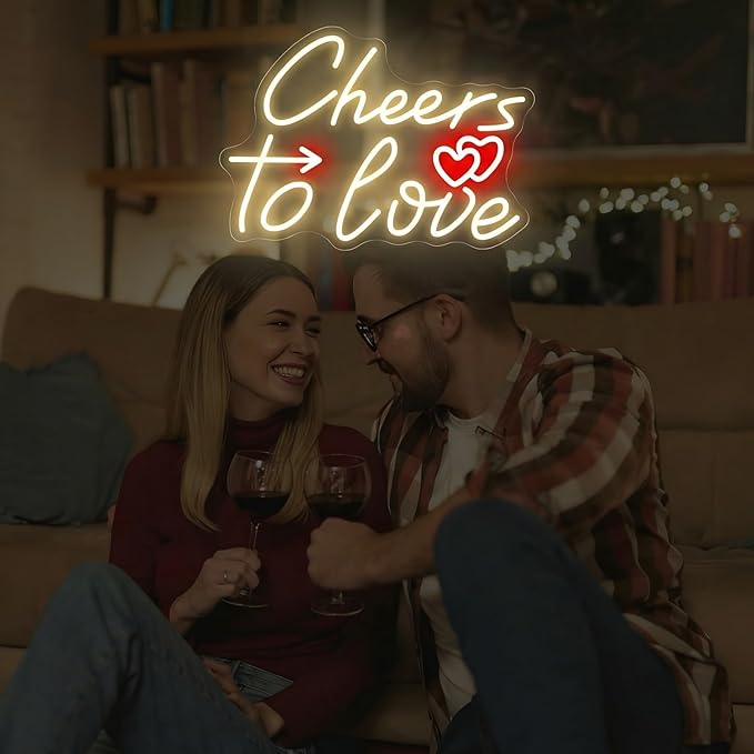 Cheers To Love Neon Sign, Warm White LED Neon Light for Wedding, Engagement Party & Anniversary, Valentine’s Day Decorations, Celebratory Wall Art for Date Night & Party Backdrop Decor 16.5"x11.8"