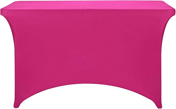 FORLIFE Spandex Table Cover - Fitted 4ft Rectangular Tablecloth for Weddings & Banquets, Stretch Patio Cover (Fuchsia)