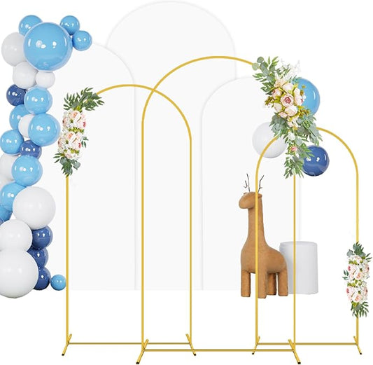 Metal Arch Stand and Cover Set 7.2FT 6.6FT 6FT Balloon Wedding Arch Stand with White Spandex Wedding Arch Cover Set of 3 Gold Arch Stand Frame for Birthday Party Reception Decor