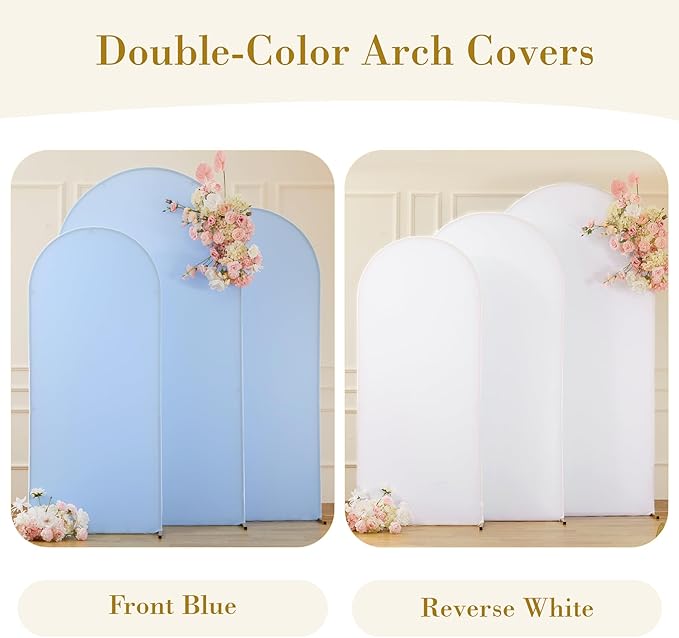 White and Blue Arch Cover 3 Set-7.2FT, 6.6FT, 6FT Arch Backdrop Cover Spandex Fitted 2-Color Fabric Stand Covers for Baby Shower Boy Birthday Party Graduation Banquet Photo Background Decorations