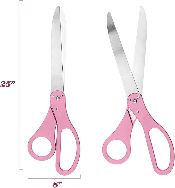 Upper Midland Products Deluxe Grand Opening Ribbon Cutting Ceremony Kit - 25" Giant Scissors, Pink Satin Ribbon, Banner, Bows, Balloons & More