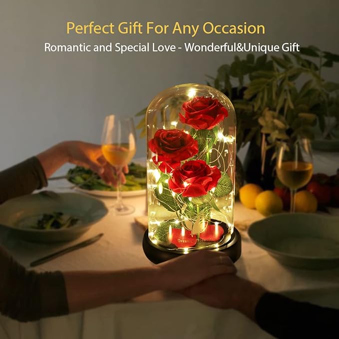 Valentines Day Flowers Gifts for her,Beauty and The Beast Rose with 40 Warm White LED Brightness Adjustment, Prime Delivery Flowers Gifts,Anniversary/Birthday/Valentines Gift for Women,Girlfriend,Mom