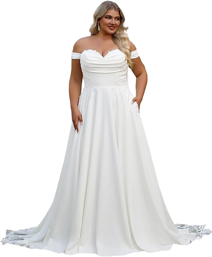 Plus Size Wedding Dresses for Bride Long Sleeve Wedding Bridal Gowns with Lace Appliques Off Shoulder Bride Dress