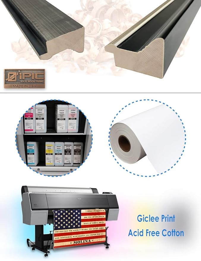 IPIC - American Flag, Personalized Ideal Gift Custom Framed Wall Art with Names and Date, Giclee Prints with Solid Wood Frame, Unique and Memorable Present. Wall Art for Home Decor.