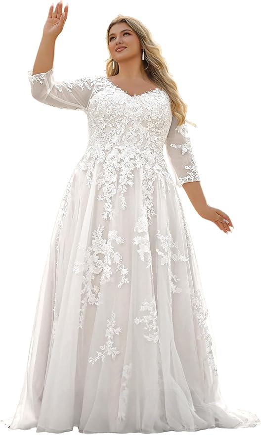 Plus Size Wedding Dresses for Bride Long Sleeve Wedding Bridal Gowns with Lace Appliques Off Shoulder Bride Dress