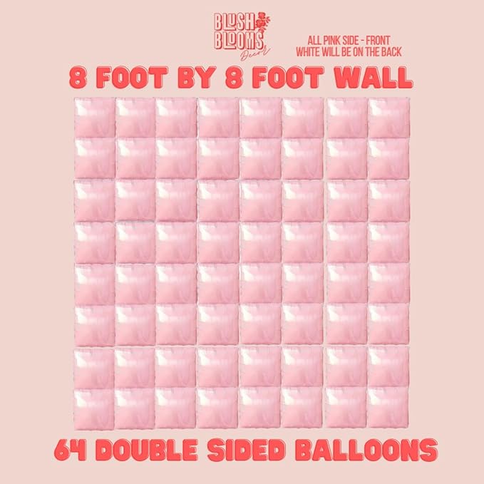 Black and Gold Foil Balloon Wall (64 Pack) | 8 Foot by 8 Foot Balloon Wall | Weddings, Birthdays, Showers, Parties, and Events (Matte Pink and White)