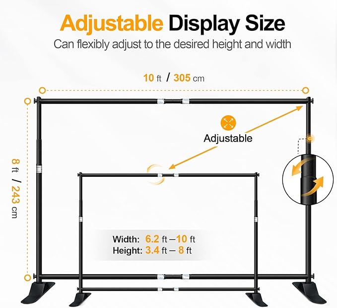 EMART 10x8 ft Heavy Duty Banner Stand Kit, Adjustable Frame for Step and Repeat Backdrops, Ideal for Photography, Trade Shows, and Photo Booths