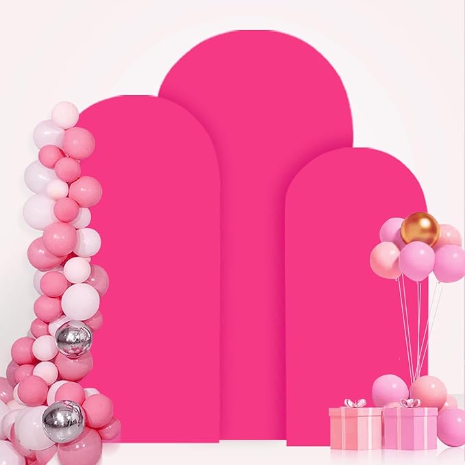 Arch Covers Set 6FT 6.6FT 7.2FT Hot Pink Wedding Arch Cover for Metal Arch Frame Spandex Fitted Arch Cover 2 Sides Arch Covers Stretchy Fabric Arch Stand Cover for Parties Wedding