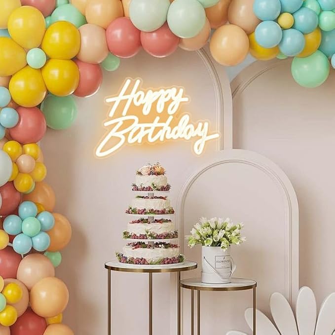 Happy Birthday Neon Sign for Party Backdrop Wall Decor LED Happy Birthday Light Up Sign Banner for Party Decorations LED Sign Teen Bedroom Reunion Decoration Gifts Photo Prop USB 21.7x13.8 Inch (warm white)