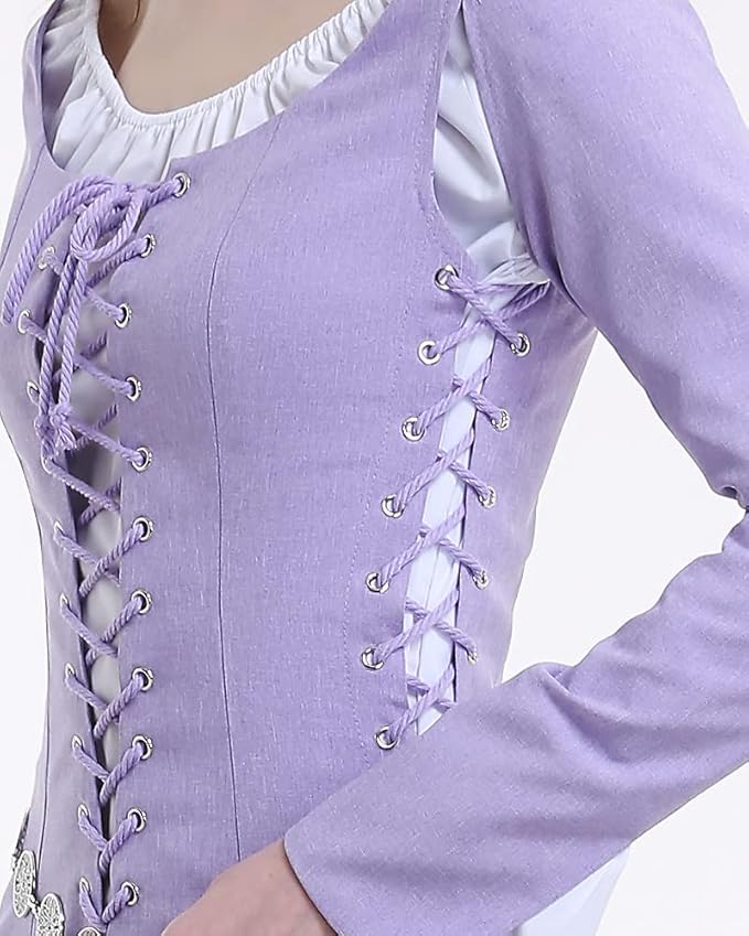 Women's Medieval Renaissance Costume Historical Retro Lace-up Dress Full Set for Role Play Party Halloween