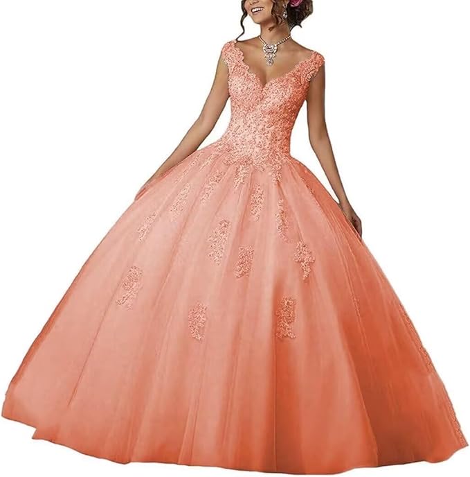 Laces Appliques Long Ball Gown Puffy Tulle Quinceanera Dresses Wedding Dresses with Sleeveless