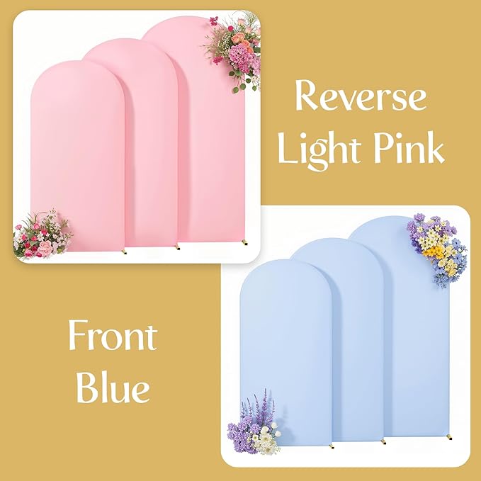 Pink and Blue Arch Backdrop Cover 6FT 5FT 4FT Arch Covers Stretchy Backdrop Set of 3, Gender Reveal Arch Cover Spandex Fitted Fabric Arch Covers for Boy or Girl Party Birthday Baby Shower Decor