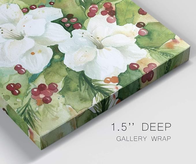 Renditions Gallery Holly Leaves Wall Art, Christmas & Winter Artwork, Festive Red & Green, Flowers, Floral, Premium Gallery Wrapped Canvas Decor, Ready to Hang, 32 in H x 32 in W, Made in America