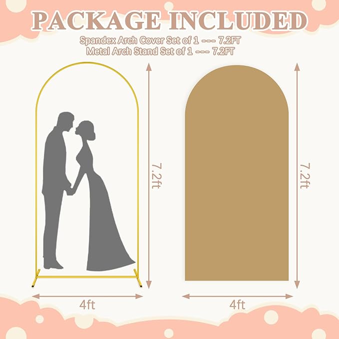 Backdrop Arch Stand with Cover 7.2FT Wedding Arch Stand and Brown Arch Cover Set Metal Arched Frame Stands Balloon Arch Backdrop Stands Covers for Birthday Party Bridal Shower Ceremony Banquet Decor