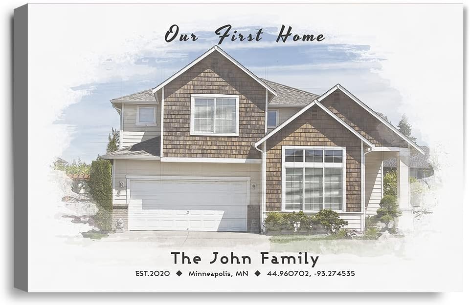 IPIC - Custom Watercolor House Portrait. Watercolor House Painting Personalized Housewarming Gift Custom Giclee Print Includes Names and the Special Date. W 18" x H 12" Ready to Hang.