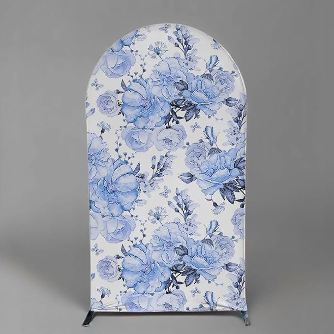 Something Blue Before I Do Arch Backdrop Cover Wedding Bridal Shower Bride to be Toile Party Arch Fabric Cover Blue Bloom Floral Baby Shower Decors (3.3X6.5ft,3853)