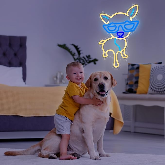 Dog Neon Sign for Wall Decor, 14.4x9.7 Inch Dog LED Light Sign for Birthday Party Home Decorations for Beauty Bar Coffee Shop Logo, Congrats Birthday Gifts for Children Warm White